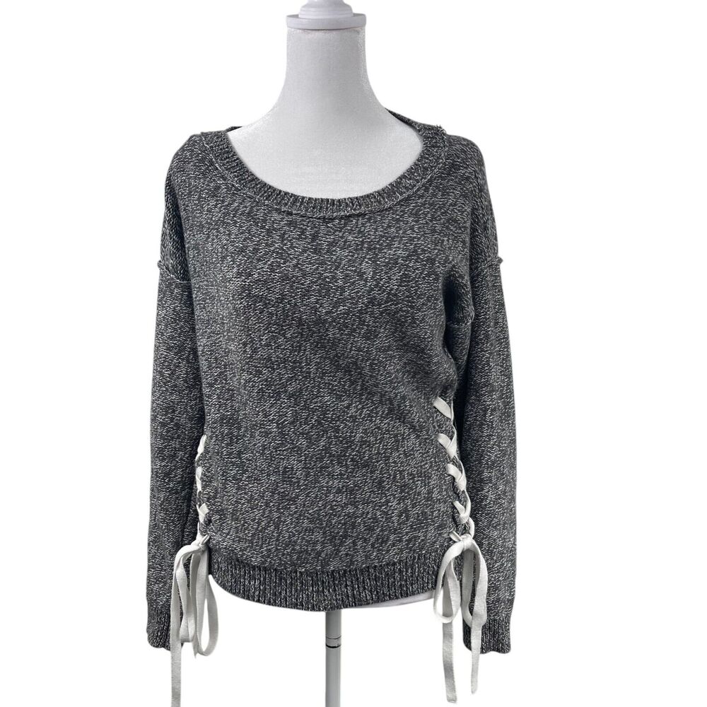 VTG Y2K Women Abercrombie & Fitch A&F Grey Knit Lace Up Sweater Sz M Preppy